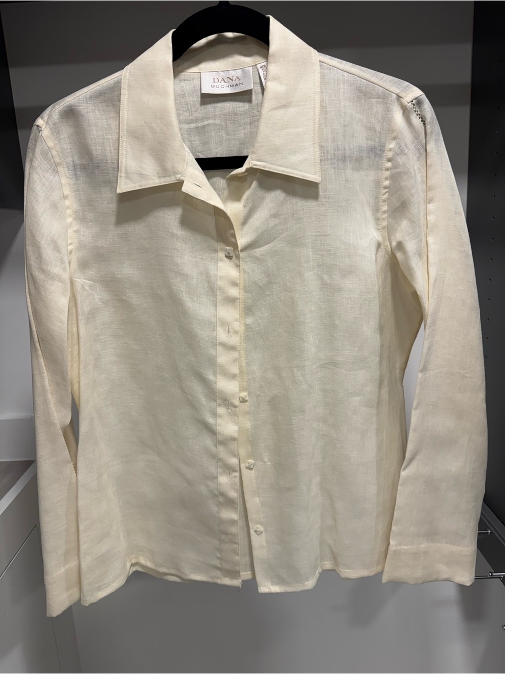 Vintage Dana Buchman Soft Creamy Yellow 100% Linen Button-Down Shirt